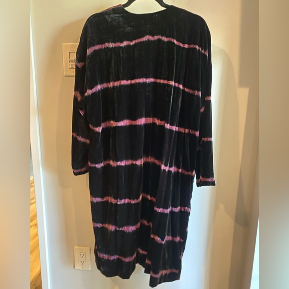 Pure J.Jill Black & Purple Bohemian Crush Velvet Tie Dye Kimono Style Duster L - Picture 7 of 9